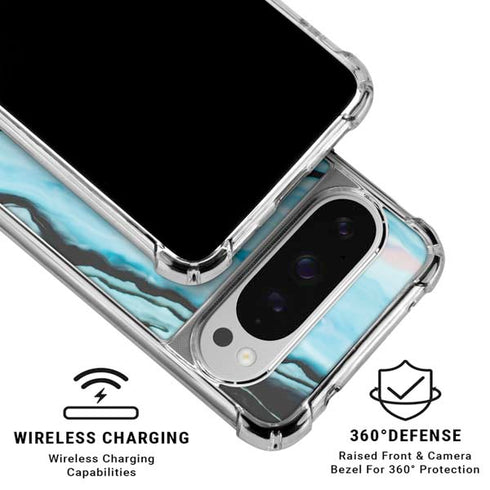 Aqua Blue Marble Ink Google Pixel 10 Pro XL Clear Case
